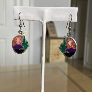 Vintage Southwestern Sterling Earrings Cactus Moon